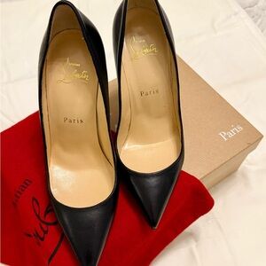 Christian Louboutin Black Pointed Leather Pumps with Red Dust Bags